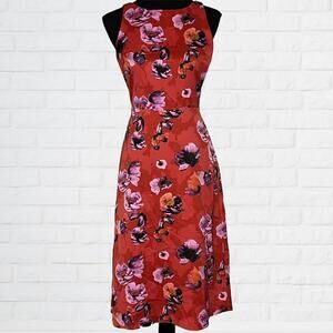 Banana Republic Floral Fit & Flare Midi Dress V-back Size 4P